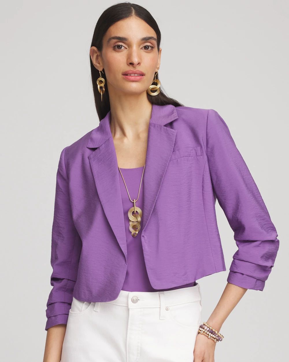 Cropped Ruched Sleeve Blazer