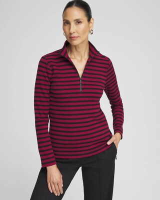 Zenergy® Stripe Mock Neck Zipper Tee