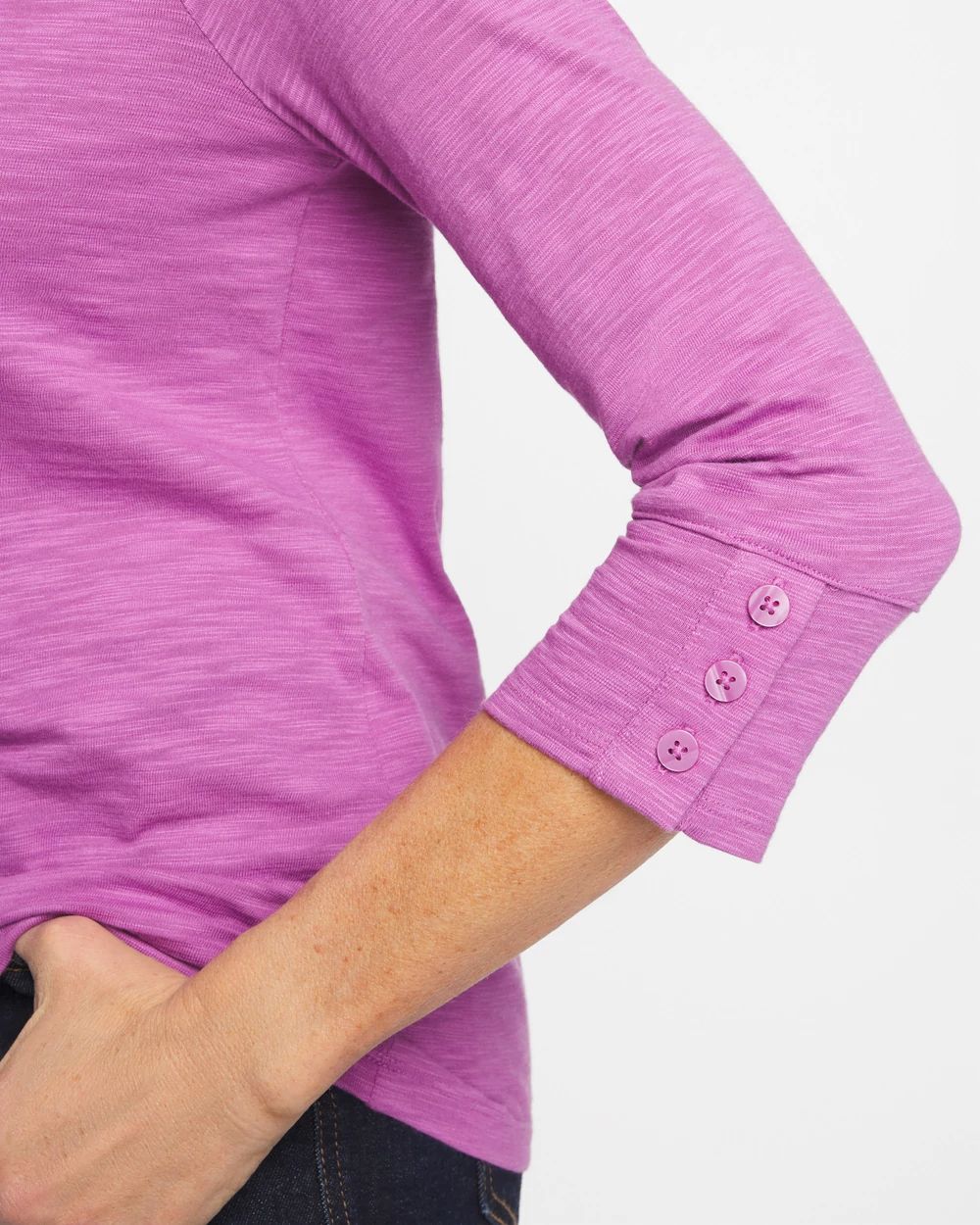 Cotton Slub 3/4 Sleeve Button Tee click to view larger image.