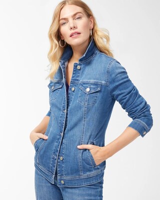 Lurex Palm Print Denim Jacket
