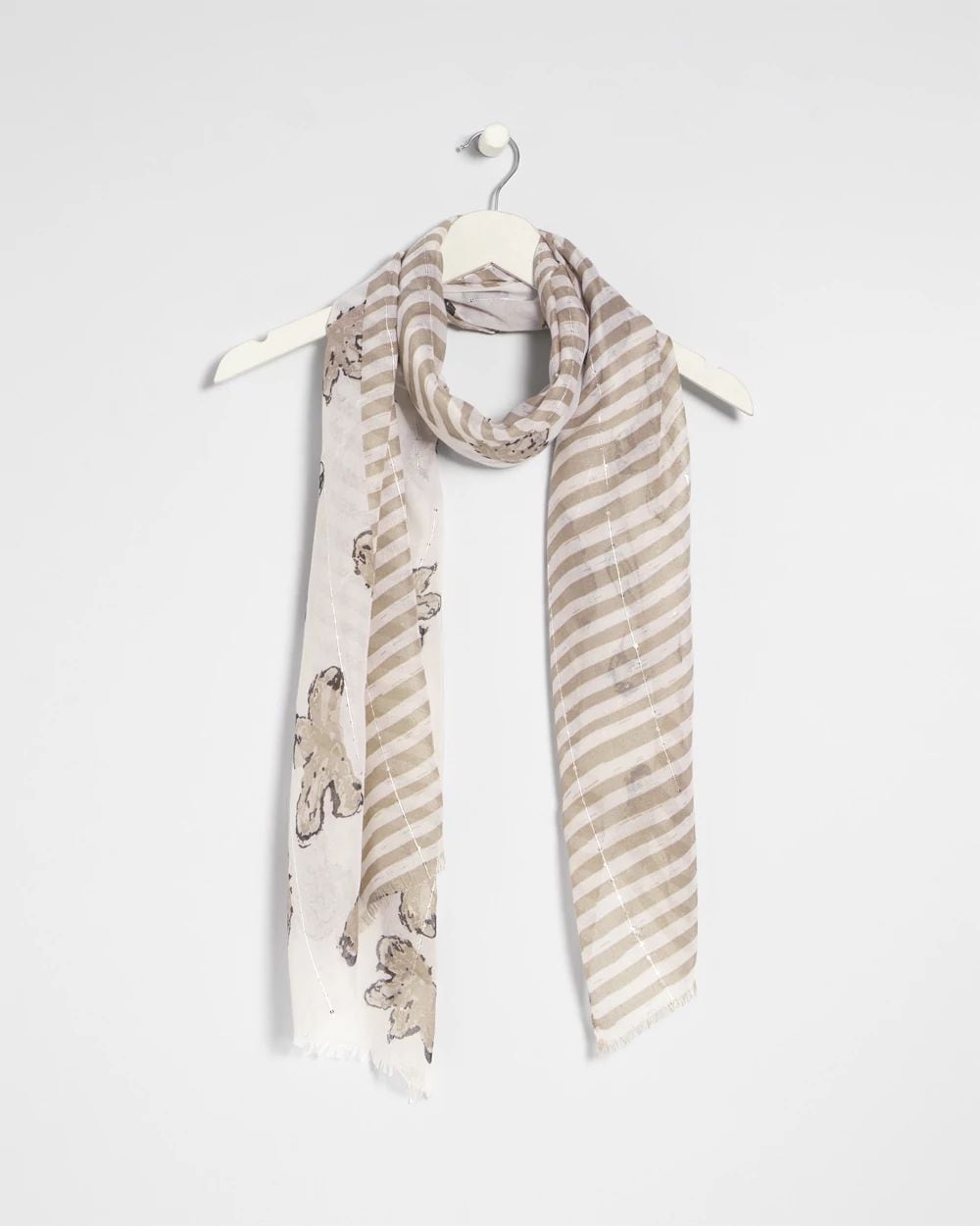 Striped Floral Oblong Scarf