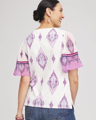 Square-Neck Pleated Flutter-Sleeve Tee click to view larger image.