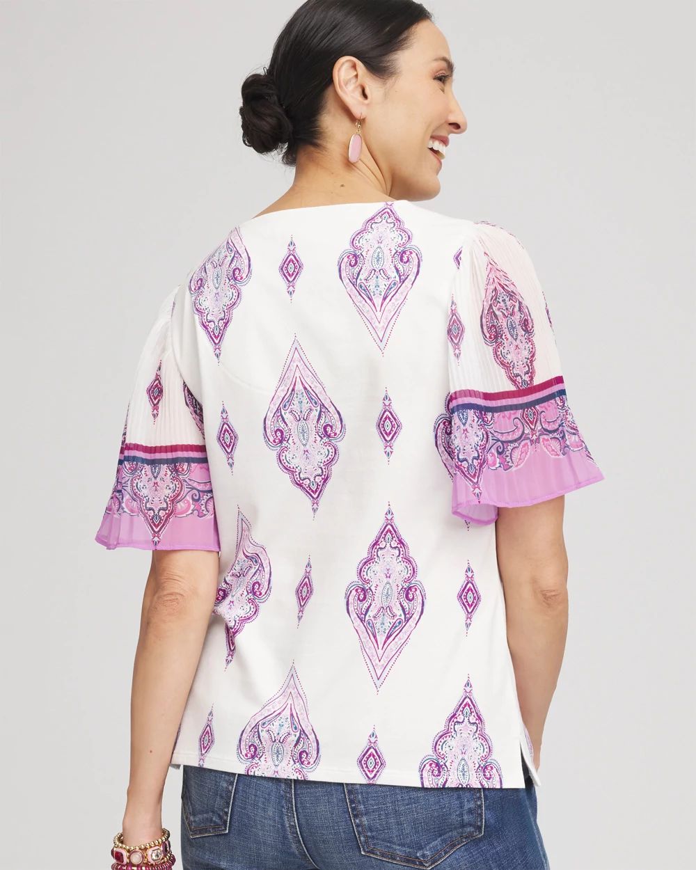 Square-Neck Pleated Flutter-Sleeve Tee