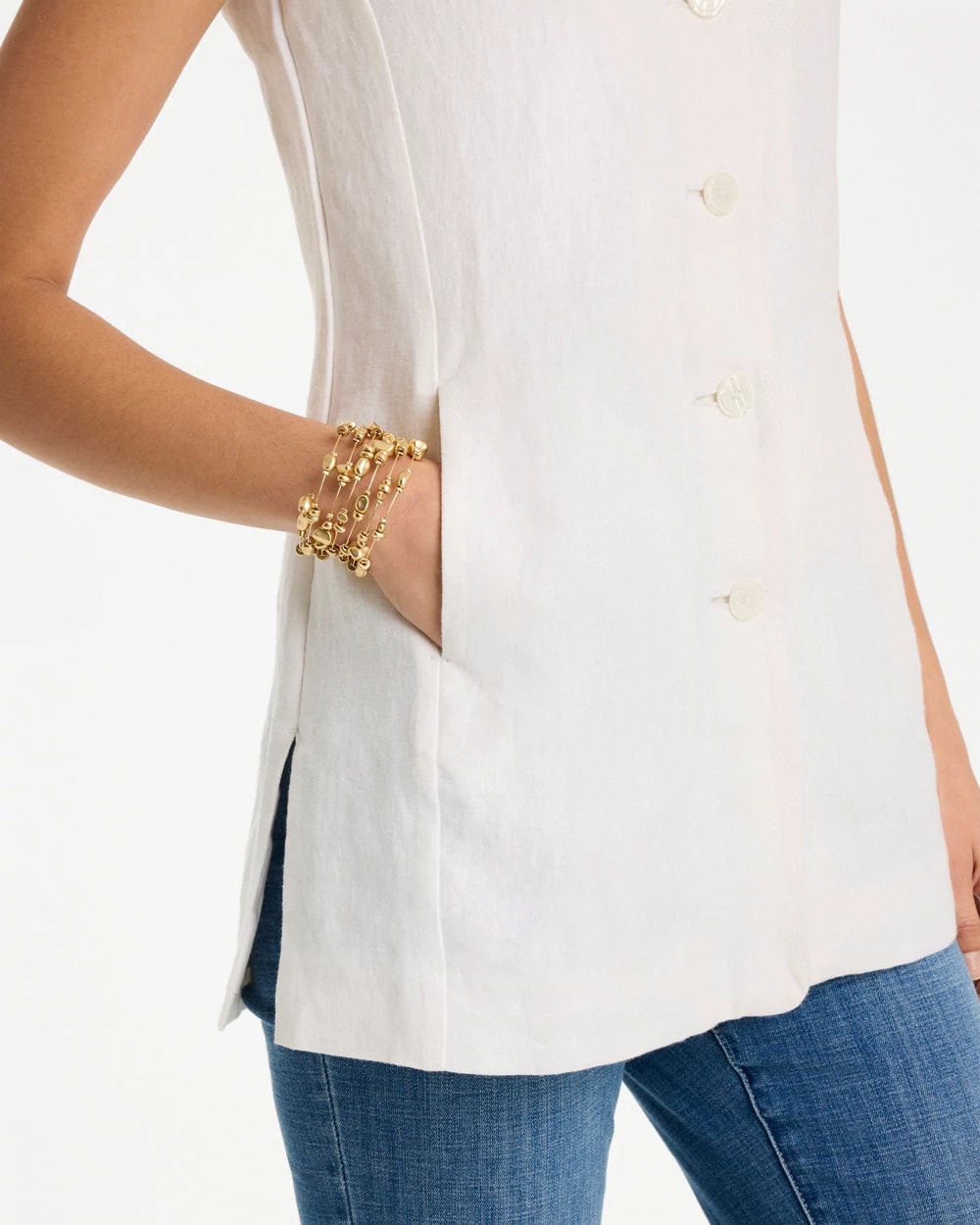 Long Linen Sleeveless Vest