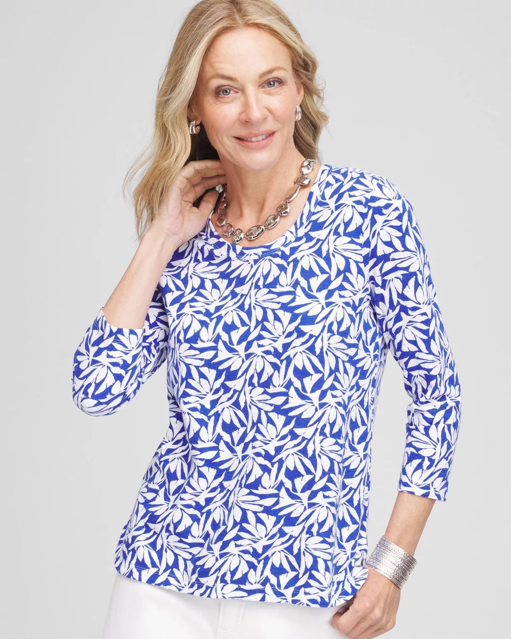 Island Print Slub Scoop-Neck Tee