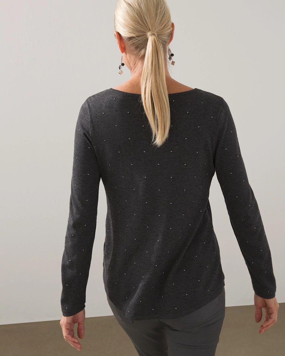 Studded V-neck Pullover Sweater
