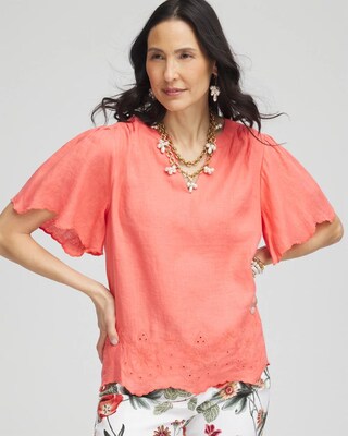 Linen Embroidered Hem Blouse