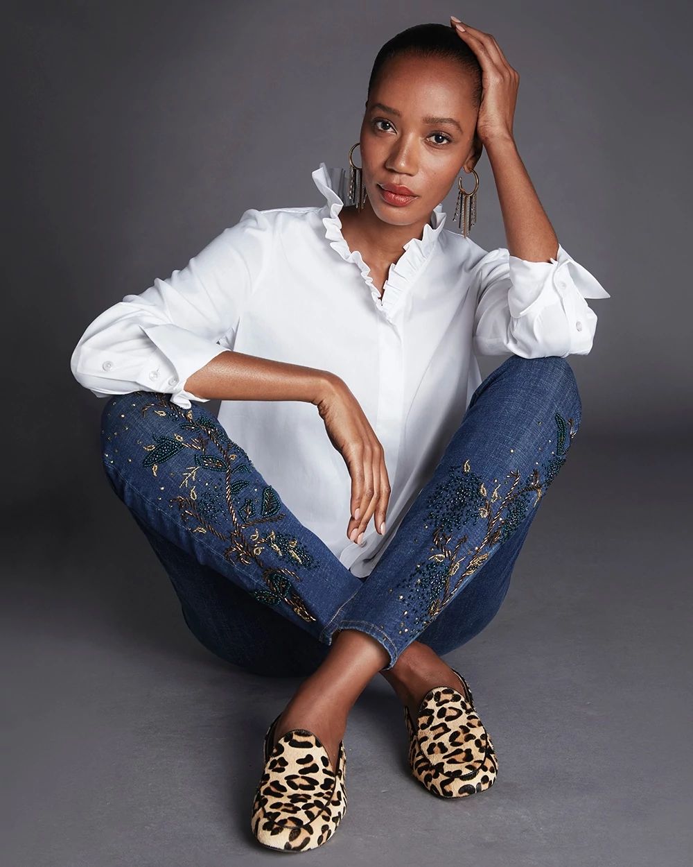 Girlfriend Beaded Hem Ankle Jeans