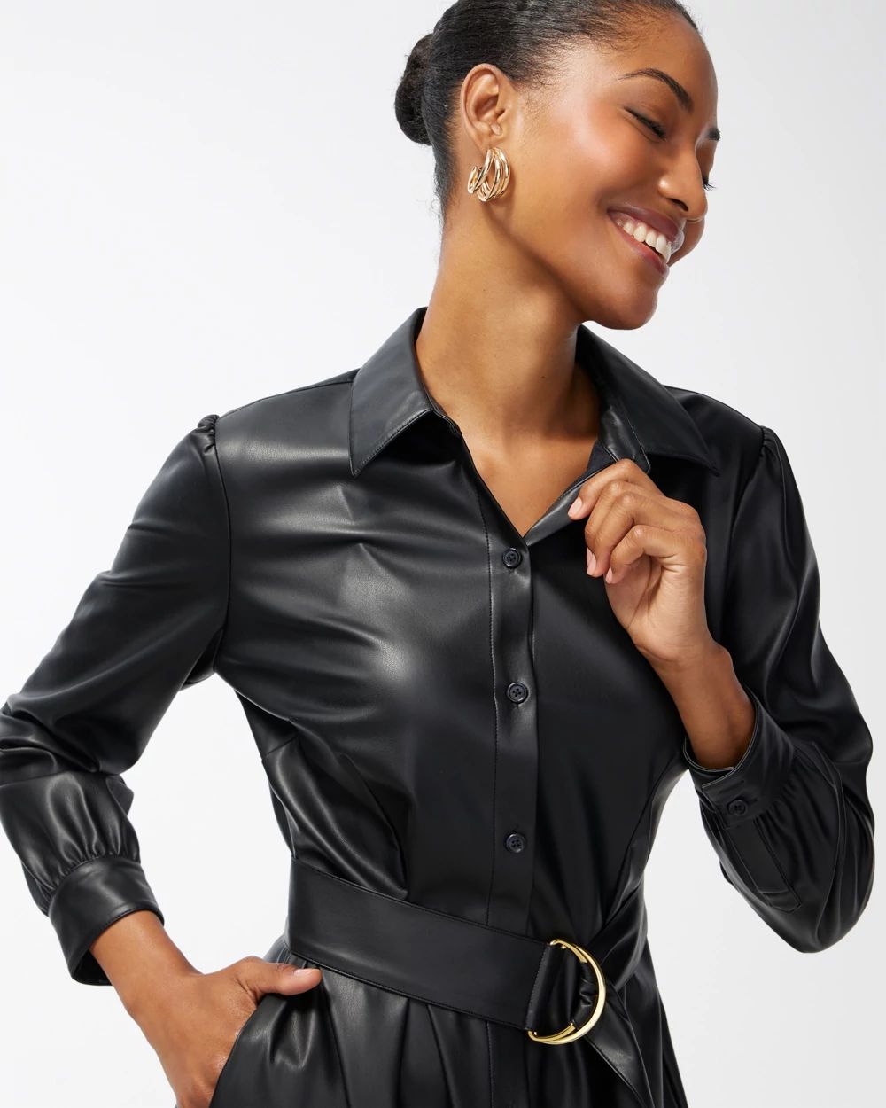 Faux Leather Shirt Dress