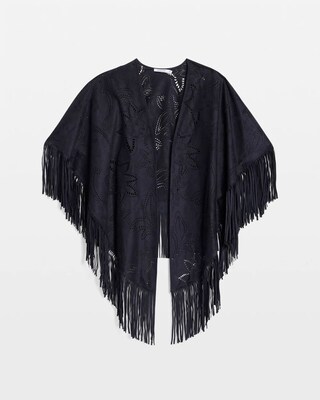 Cutout Faux Suede Fringe Ruana click to view larger image.
