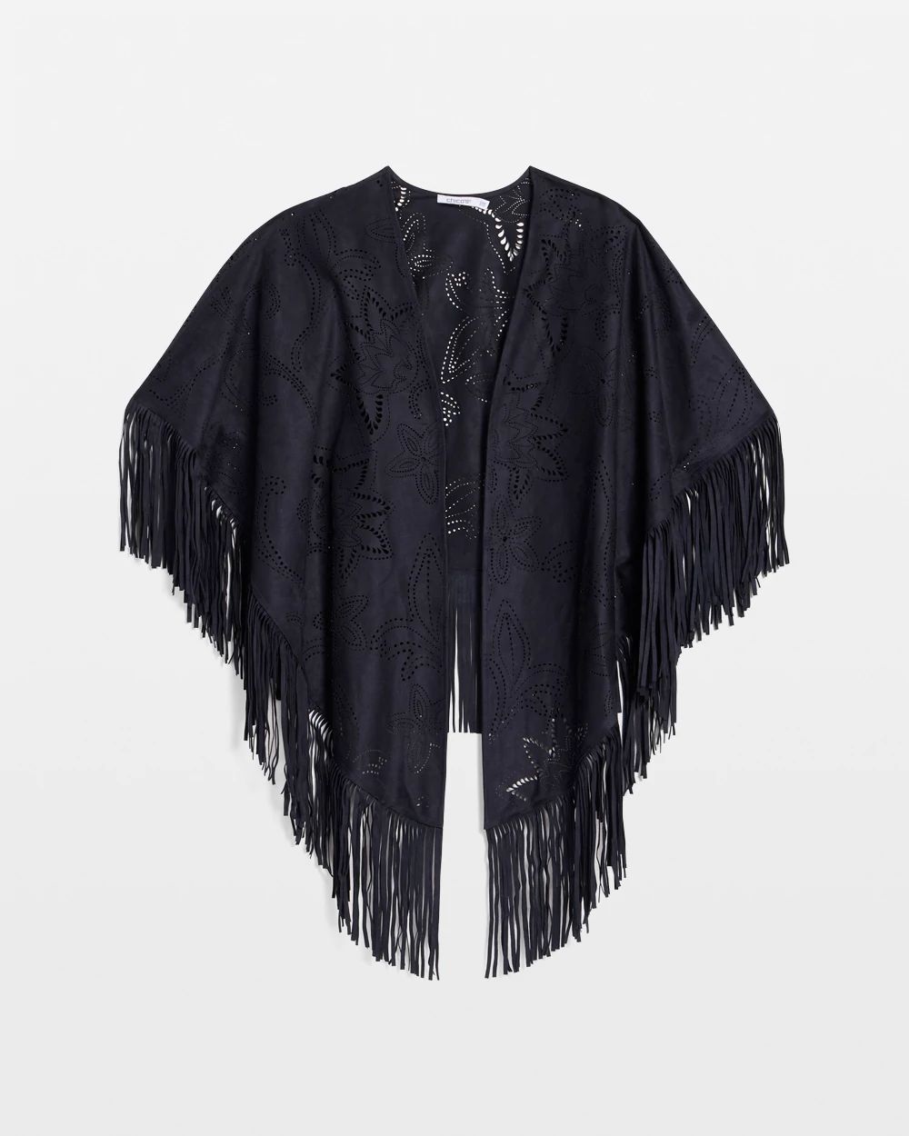 Cutout Faux Suede Fringe Ruana click to view larger image.