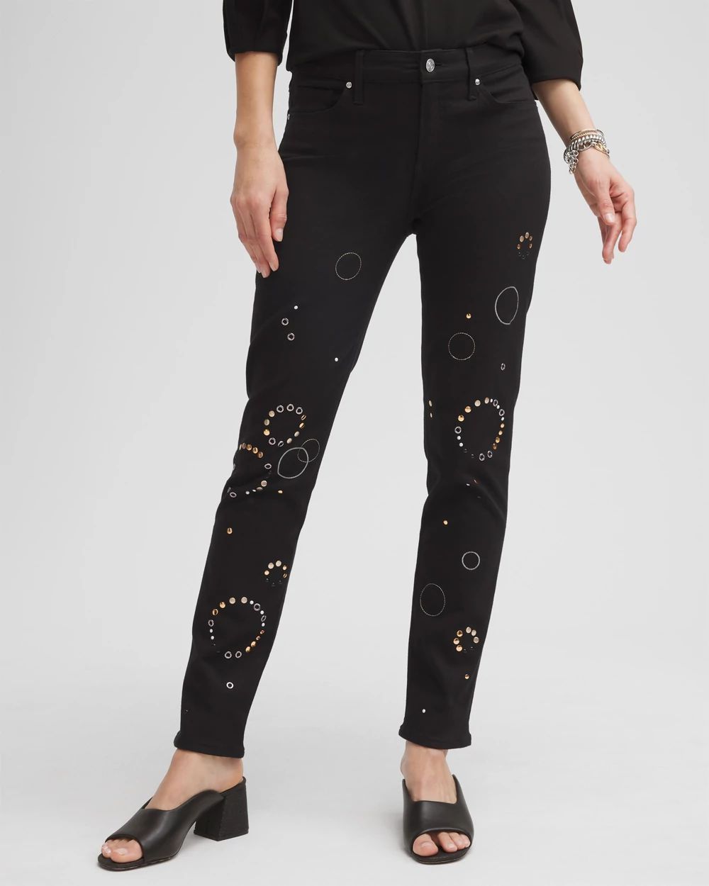 Petite Girlfriend Grommet Detail Ankle Jeans