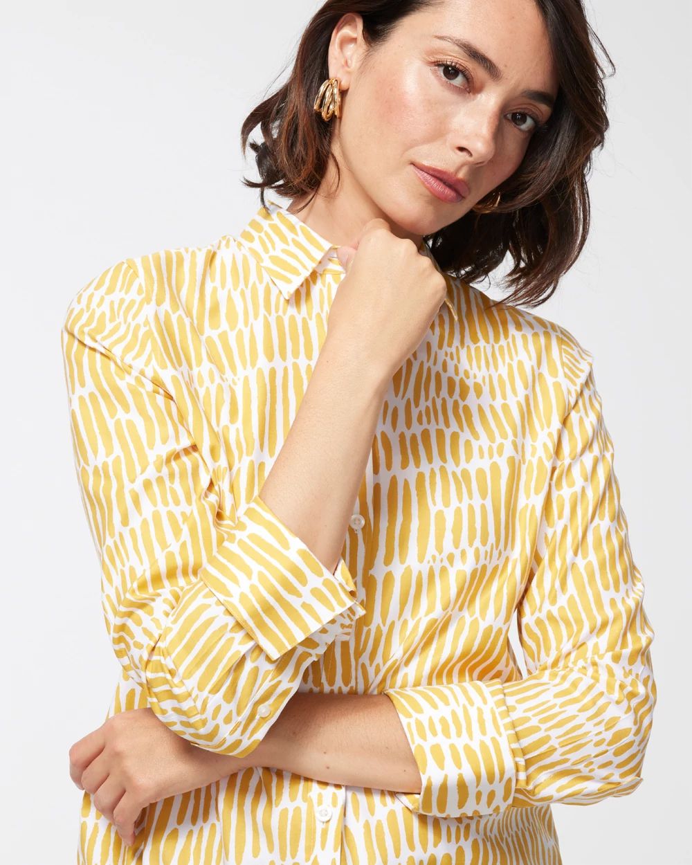 No Iron Stretch Yellow Animal Print Shirt