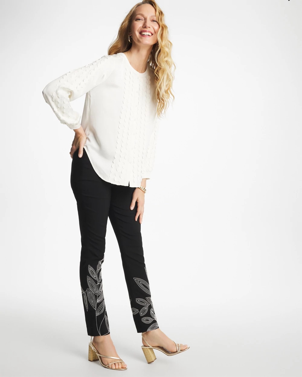 Floral Soutache Brigitte™ Slim Pull-On Ankle Pants