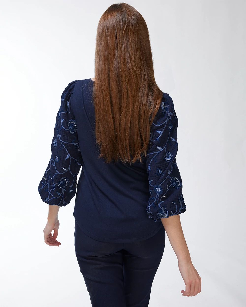 Embroidered Sleeve Knit Top
