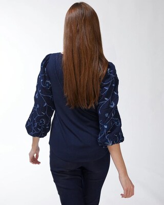 Embroidered Sleeve Knit Top