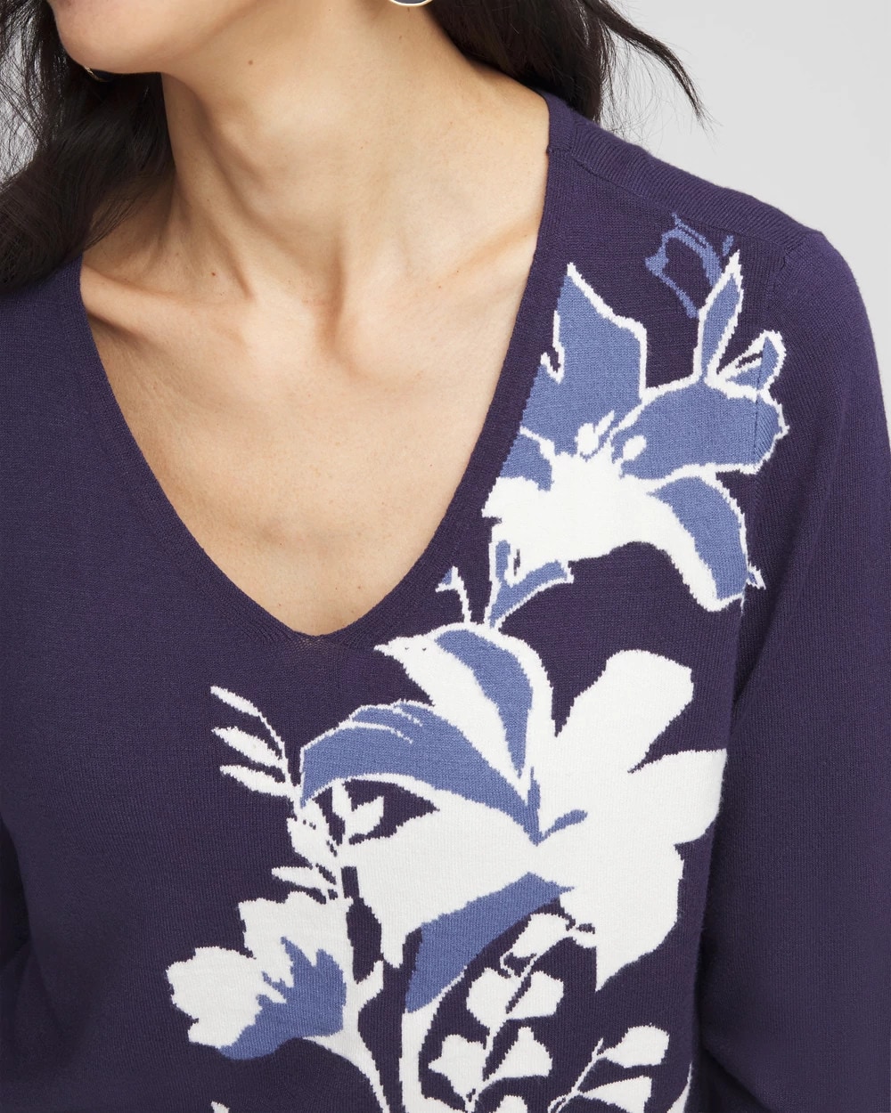 Long Sleeved Wildflower Intarsia Pullover