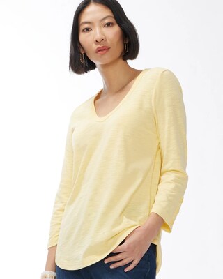 3/4 Sleeve Rib Detail Slub Tee