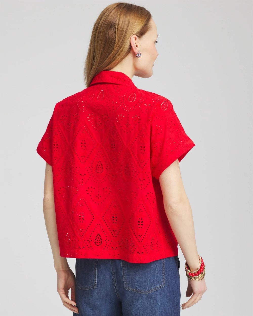 Embroidered Eyelet Button-down Top click to view larger image.