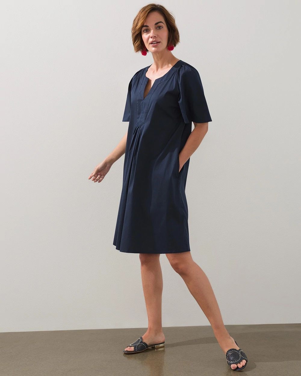 Poplin Flutter Sleeve A-line Dress