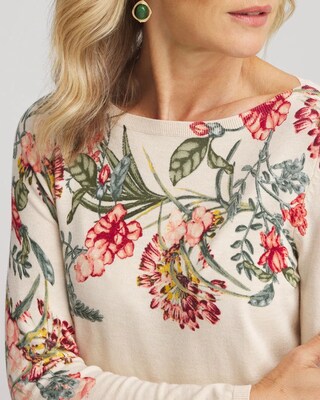 Ella Printed Ribbed-Bateau Pullover Sweater click to view larger image.
