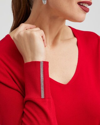 Caviar Trim V-Neck Pullover Sweater