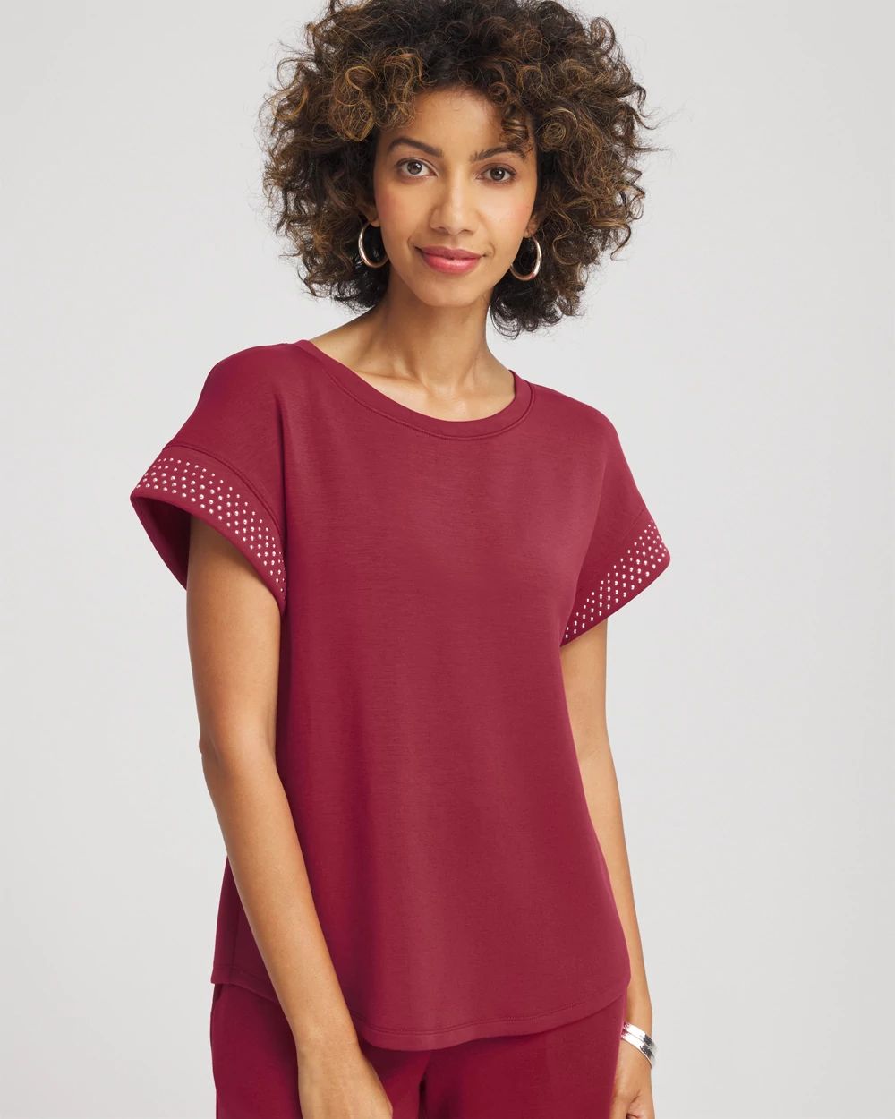 Zenergy® Sueded Scuba Embellished Short-Sleeve Top