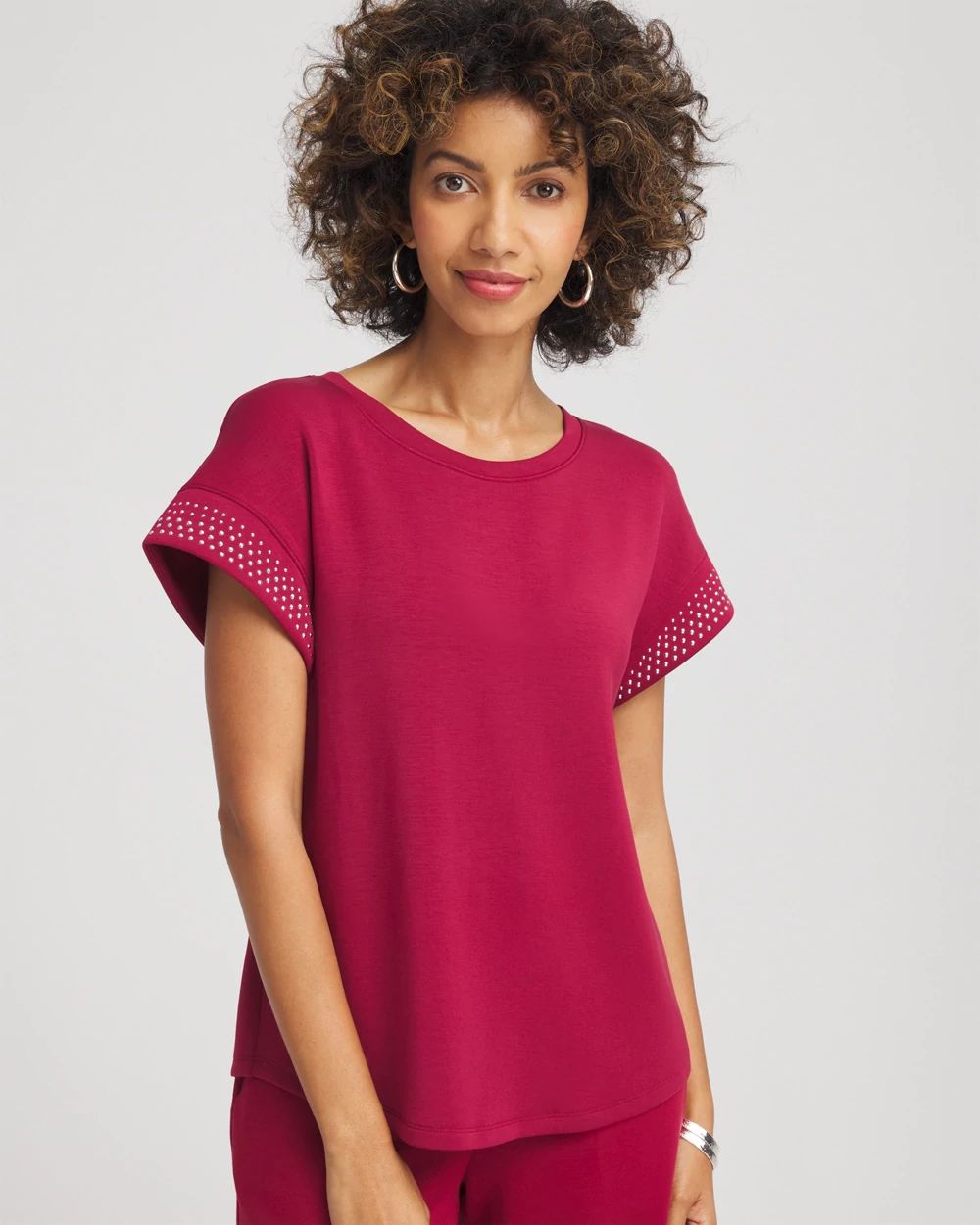 Zenergy® Sueded Scuba Embellished Short-Sleeve Top