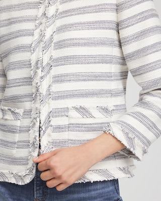 Striped Tweed Collarless Box Jacket click to view larger image.