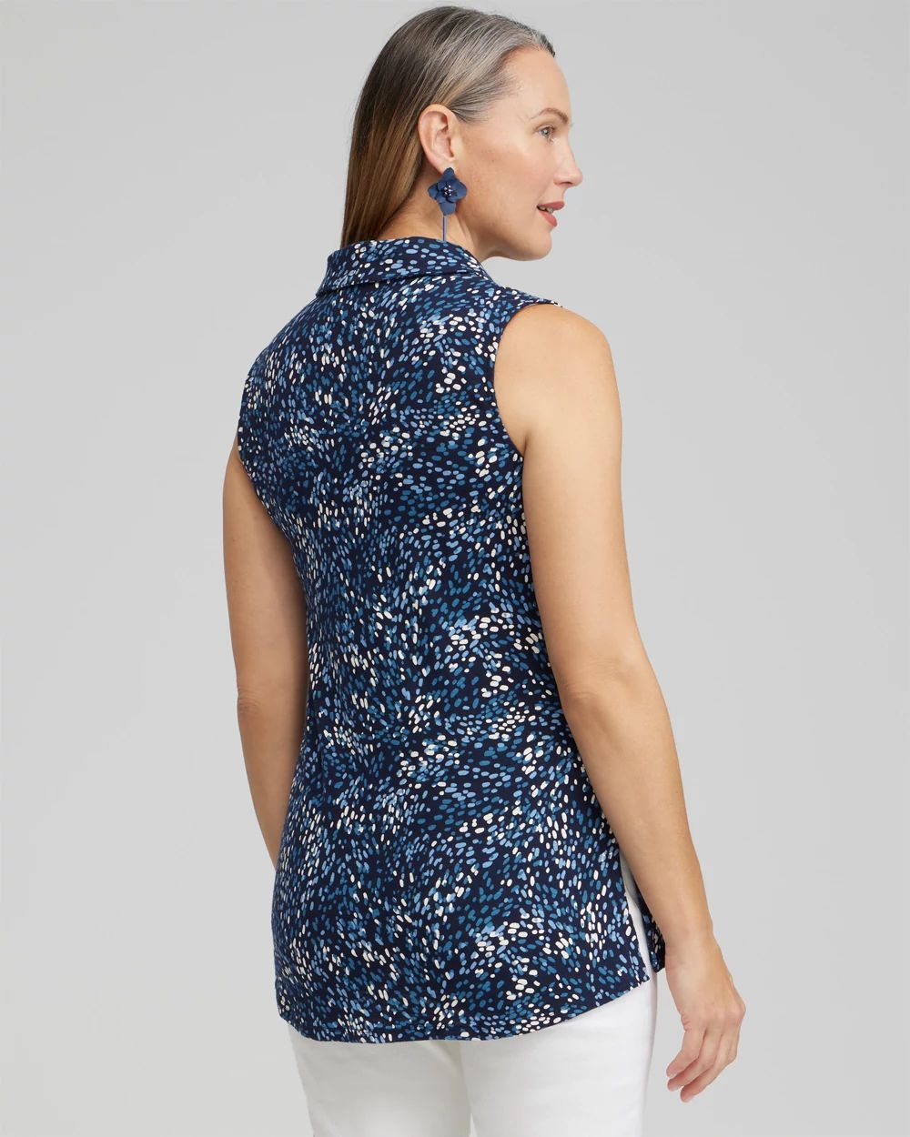 Dot Print Collared Tunic Tank