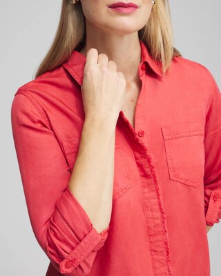 Twill Fringe Hem Shirt click to view larger image.