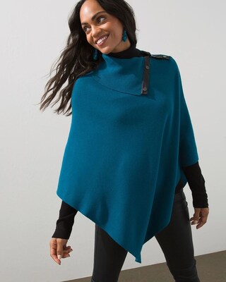 Teal Snap Neck Sweater Poncho