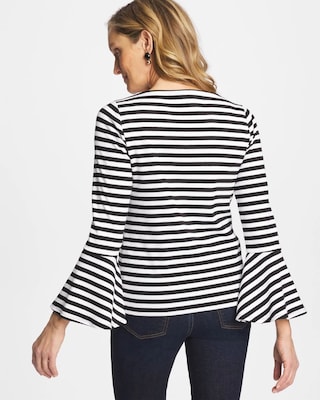 Striped Rib Knit Bell Sleeve Top click to view larger image.