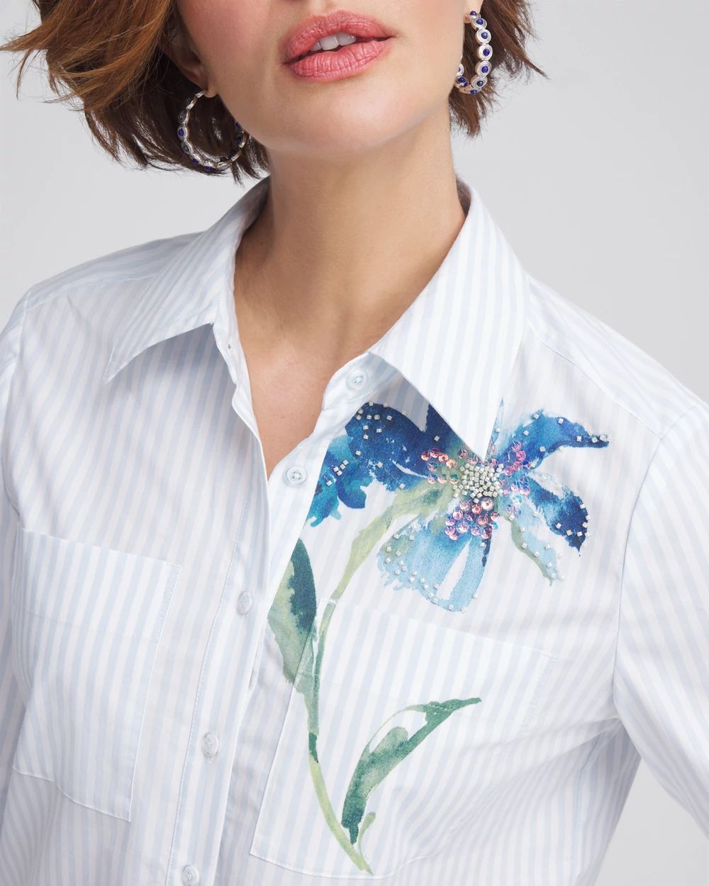 Floral Stripe Poplin Collared Shirt