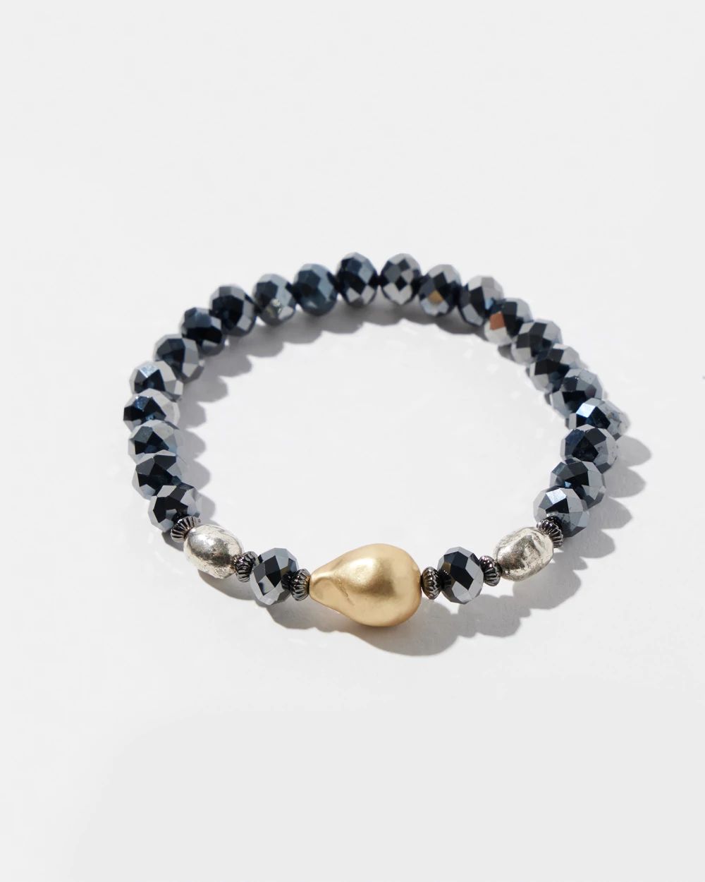 Faux Pearl & Gold Tone Stretch Bracelet