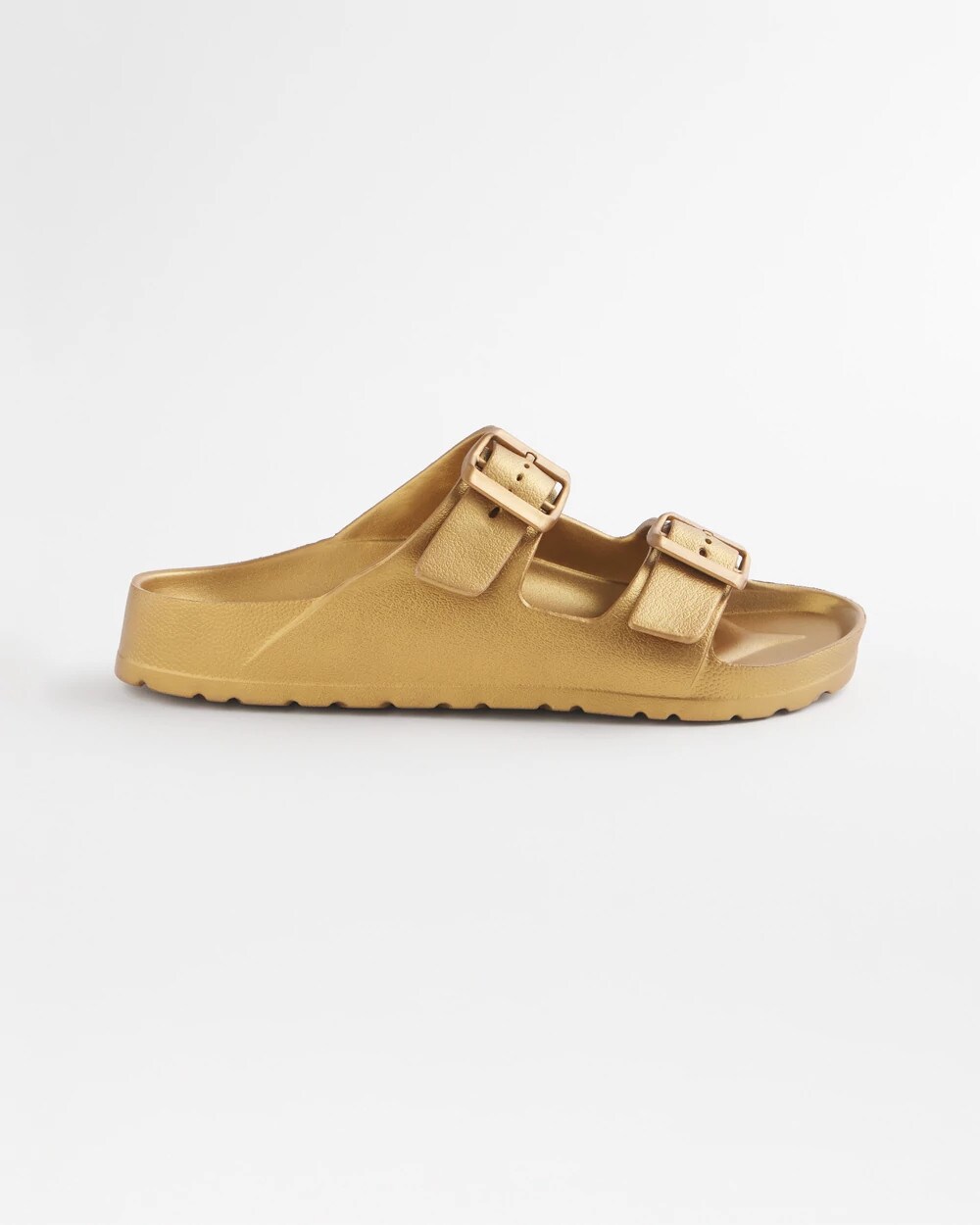 Metallic Double Buckle Pool Slides