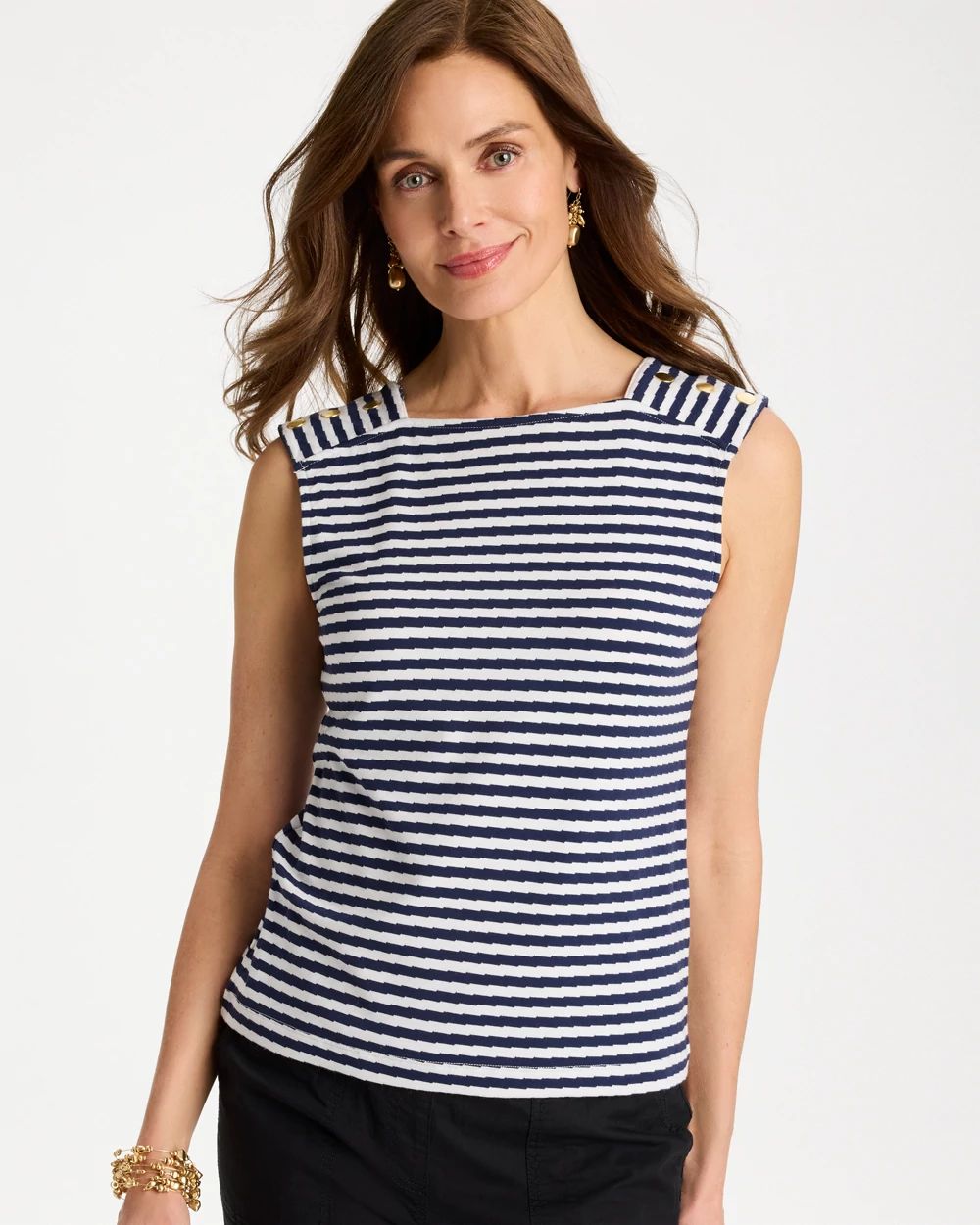 Cotton Striped Button Tee