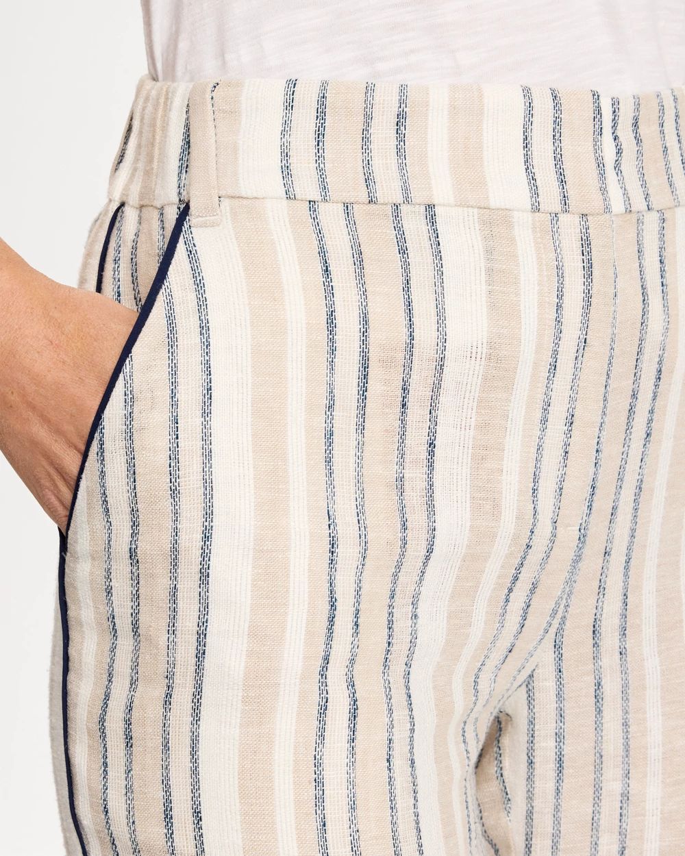 Striped Piped Linen Fly Front Pants click to view larger image.