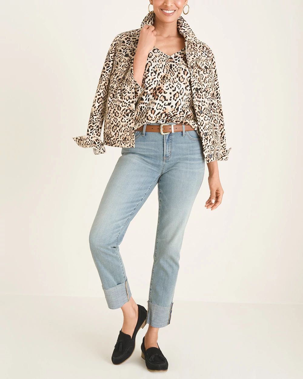 Cheetah-Print Stretch Denim Jacket