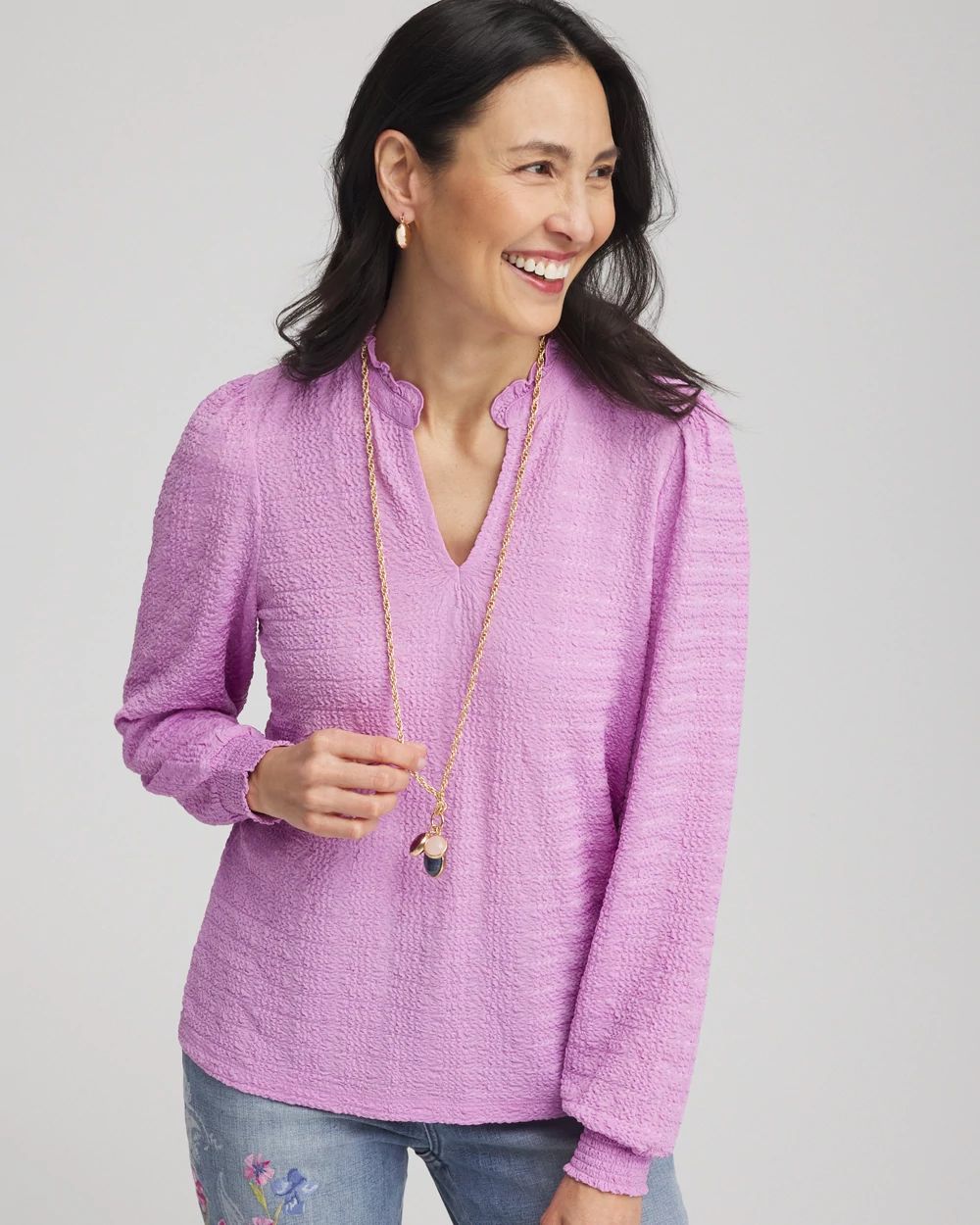 Smocked Long-Sleeved Tee