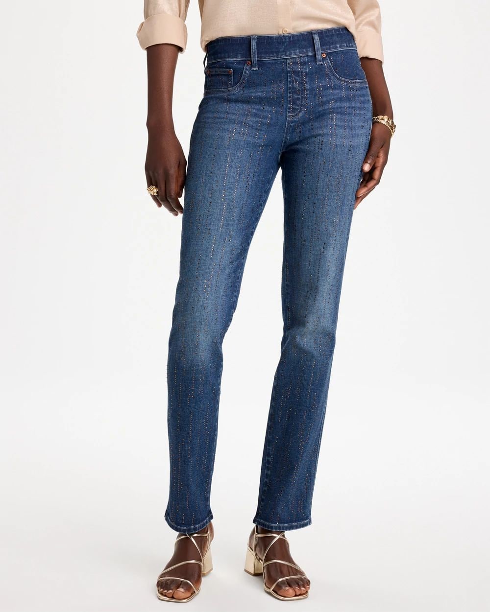 Embellished Pull-On Straight Jeans click to view larger image.