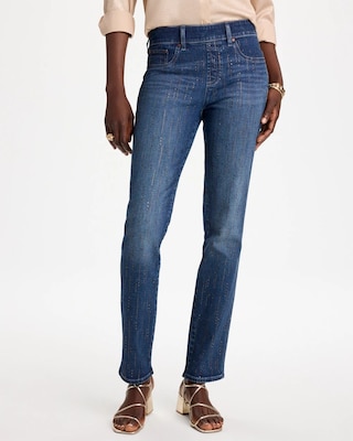Embellished Pull-On Straight Jeans click to view larger image.