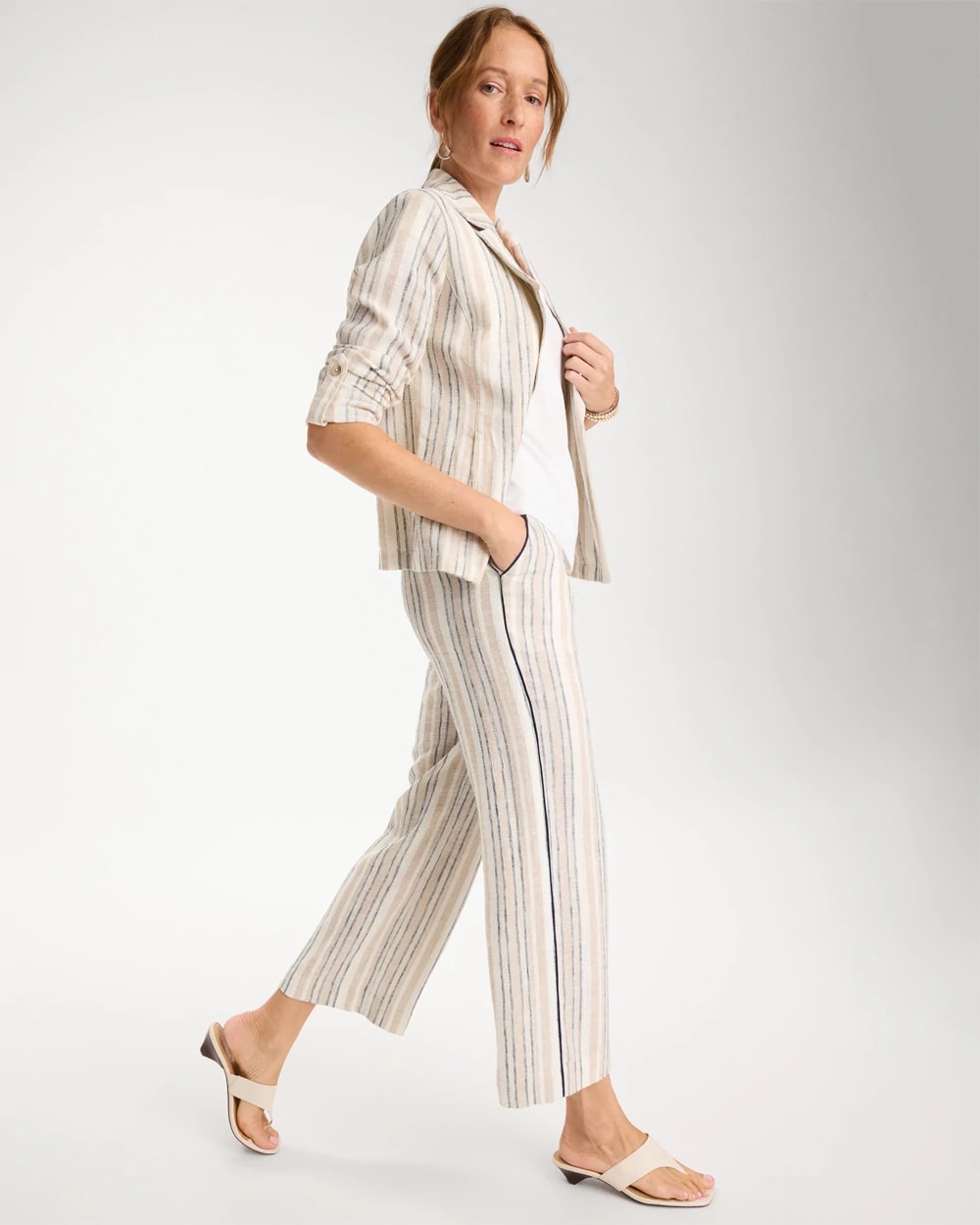 Striped Piped Linen Fly Front Pants, photo 1 of 6