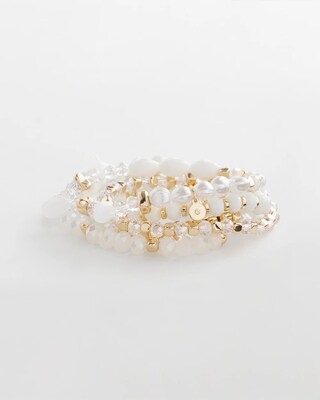 White Stretch Set of Five Bracelets click to view larger image.