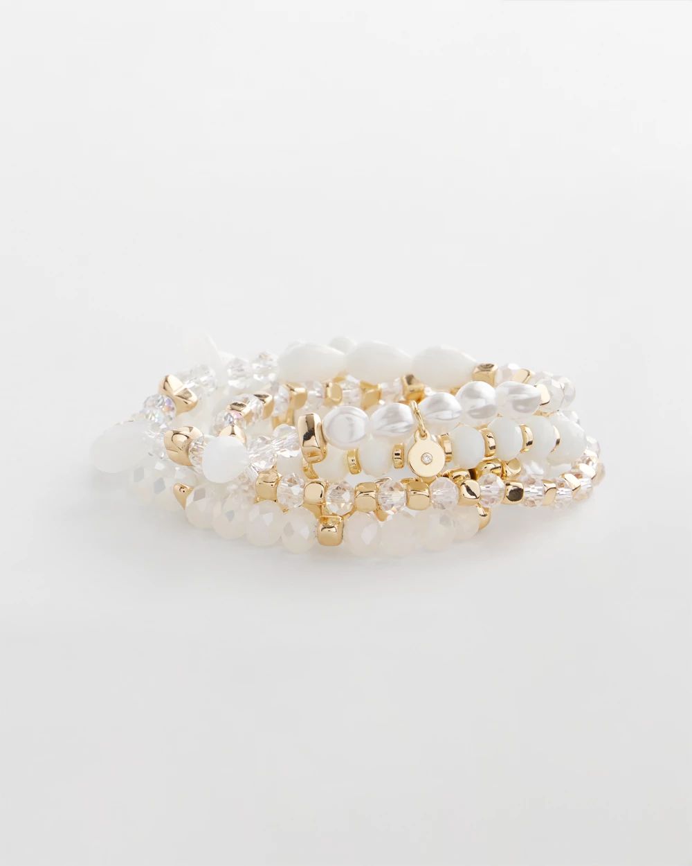 White Stretch Set of Five Bracelets