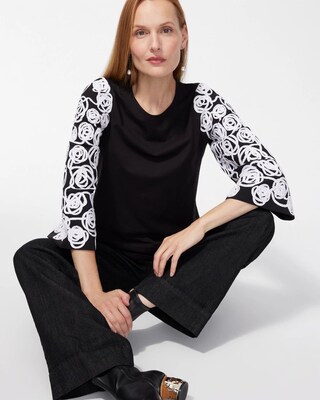 Knit Woven Mix Soutache Sleeve Tee