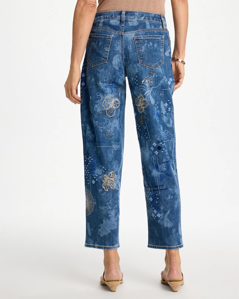 Embroidered Crop Boyfriend Jeans click to view larger image.