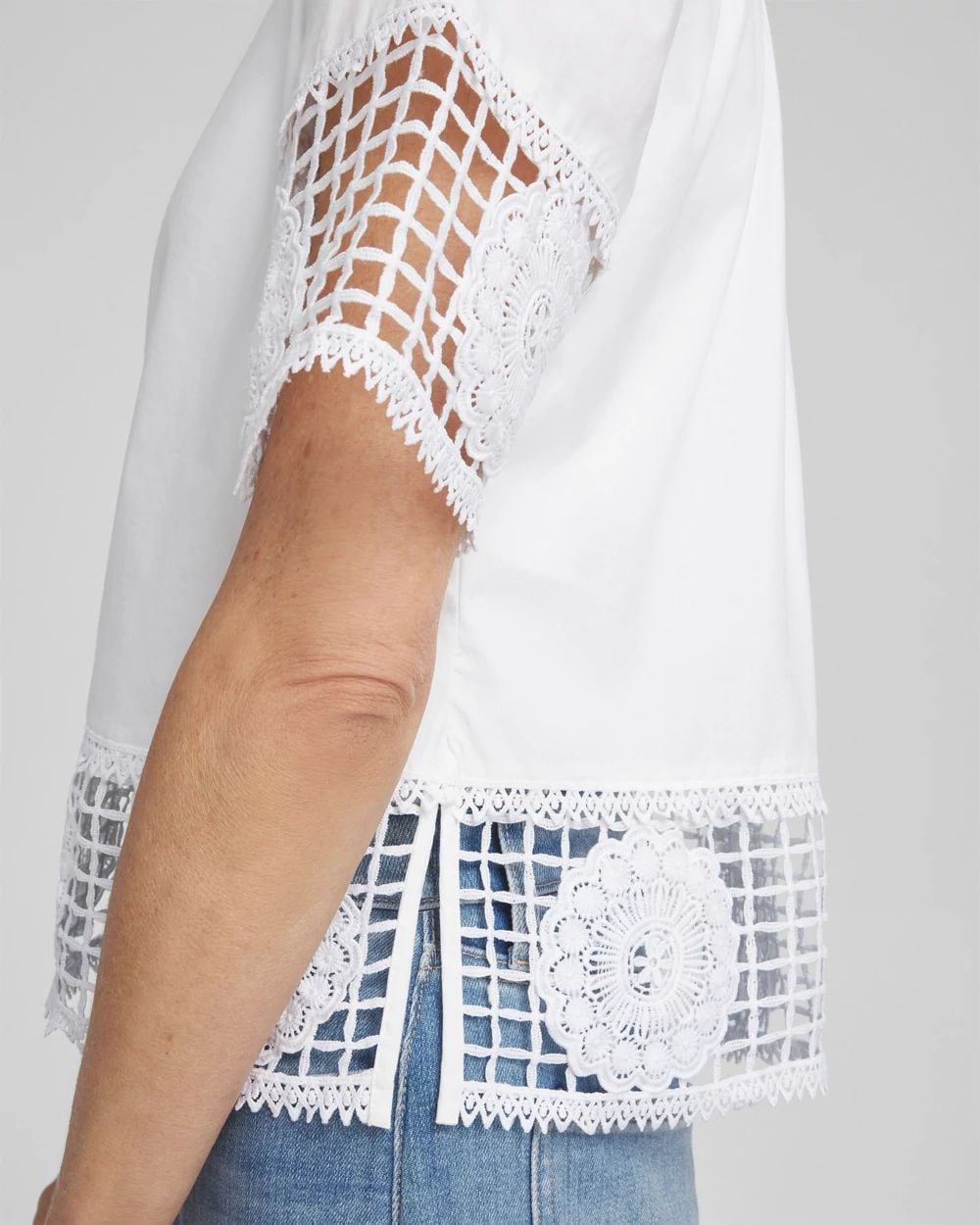 Poplin Crochet Trim Top click to view larger image.