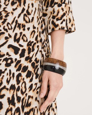 Black, White and Faux-Wood Bangle Bracelet