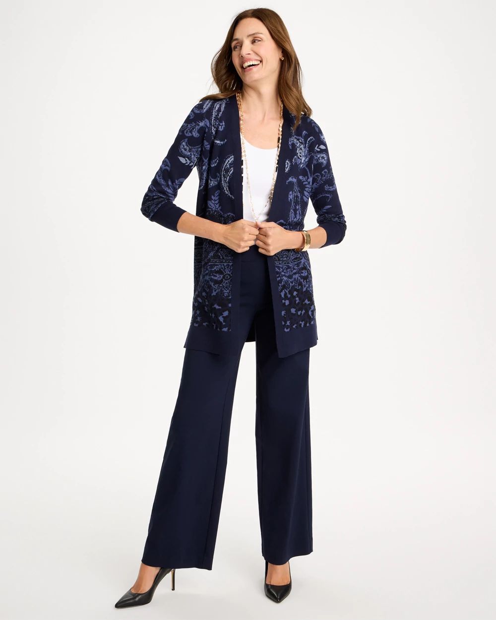 Ella Jacquard Open-Front Cardigan click to view larger image.